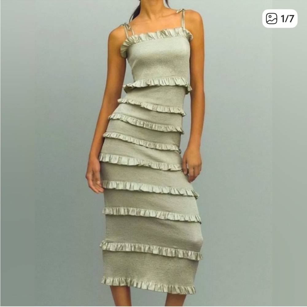 V. Chapman Lily Olive Ruffle Midi Dress